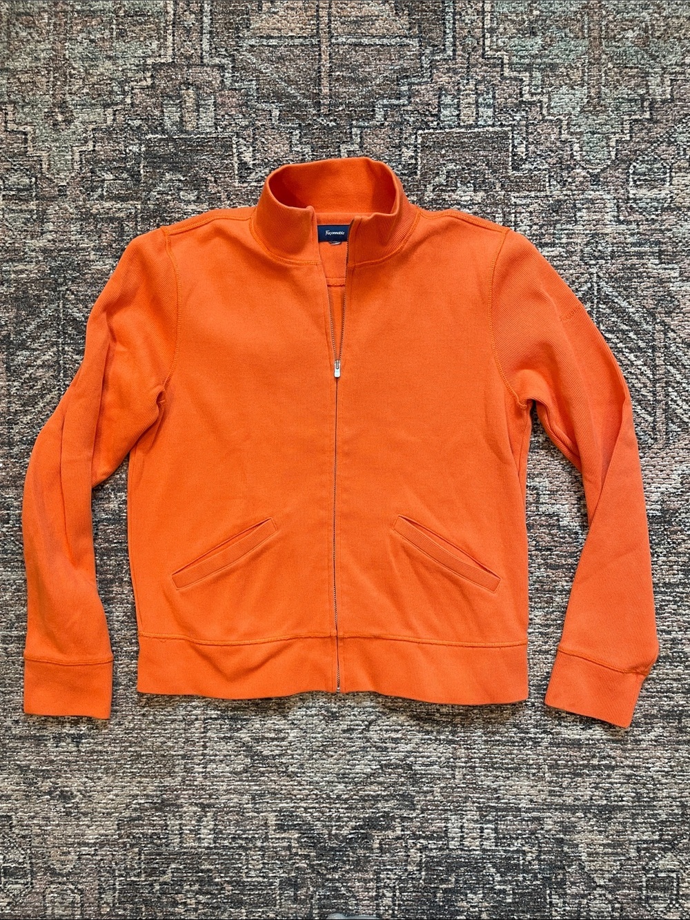 Faconnable Men’s Orange Zip Up Cardigan Sweater Small Lightweight Cotton Knit